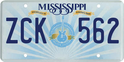 MS license plate ZCK562