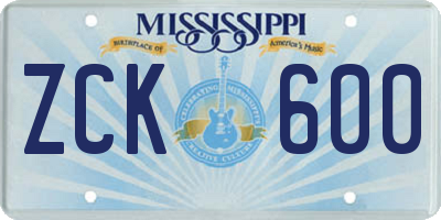 MS license plate ZCK600