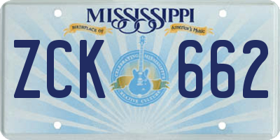 MS license plate ZCK662