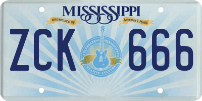 MS license plate ZCK666