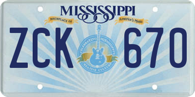 MS license plate ZCK670