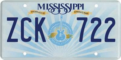 MS license plate ZCK722