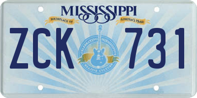 MS license plate ZCK731