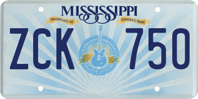 MS license plate ZCK750