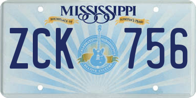MS license plate ZCK756