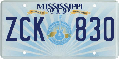MS license plate ZCK830