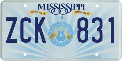 MS license plate ZCK831