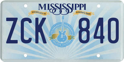 MS license plate ZCK840