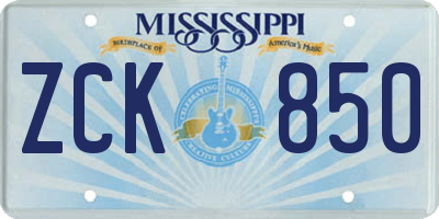 MS license plate ZCK850