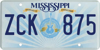 MS license plate ZCK875
