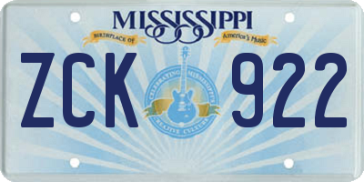 MS license plate ZCK922