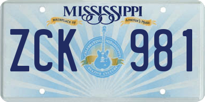 MS license plate ZCK981
