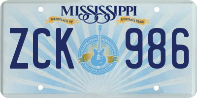 MS license plate ZCK986