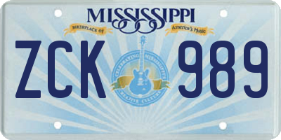 MS license plate ZCK989