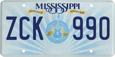 MS license plate ZCK990