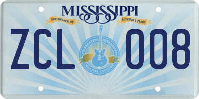 MS license plate ZCL008