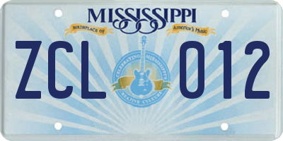 MS license plate ZCL012