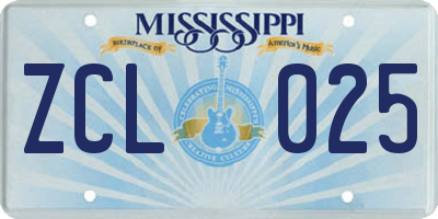 MS license plate ZCL025