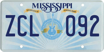 MS license plate ZCL092