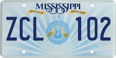 MS license plate ZCL102