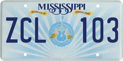 MS license plate ZCL103