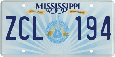MS license plate ZCL194