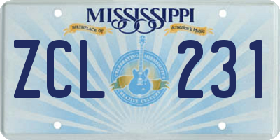 MS license plate ZCL231