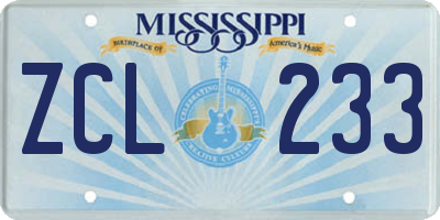 MS license plate ZCL233
