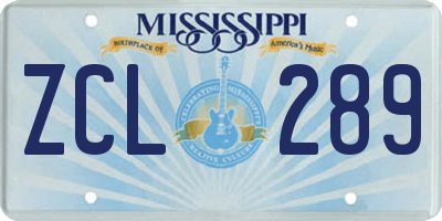MS license plate ZCL289