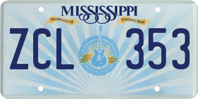 MS license plate ZCL353