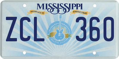 MS license plate ZCL360