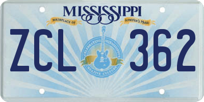 MS license plate ZCL362