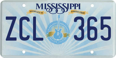 MS license plate ZCL365
