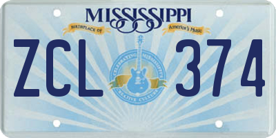 MS license plate ZCL374