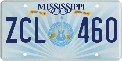 MS license plate ZCL460