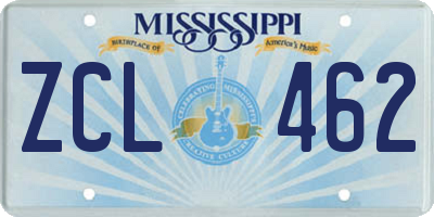 MS license plate ZCL462
