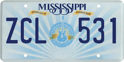 MS license plate ZCL531