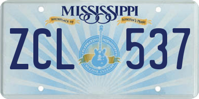 MS license plate ZCL537