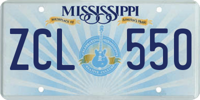 MS license plate ZCL550