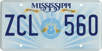 MS license plate ZCL560