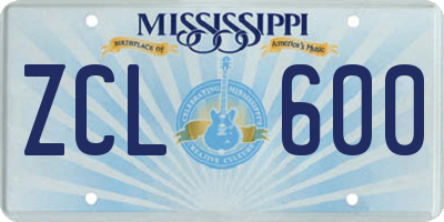 MS license plate ZCL600