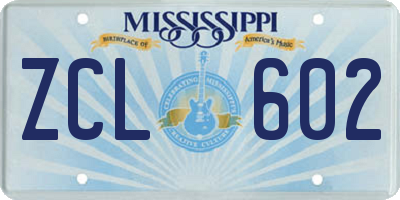MS license plate ZCL602