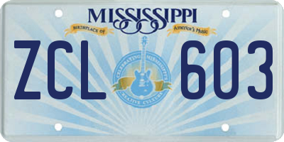 MS license plate ZCL603