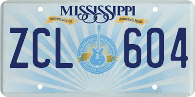 MS license plate ZCL604