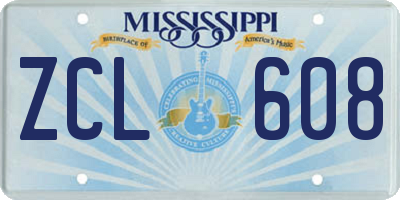 MS license plate ZCL608