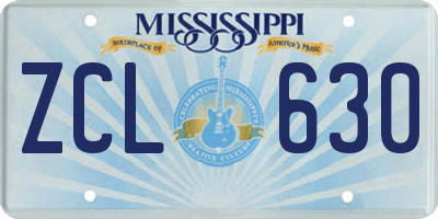MS license plate ZCL630