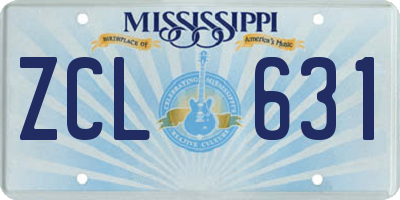 MS license plate ZCL631