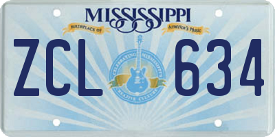 MS license plate ZCL634
