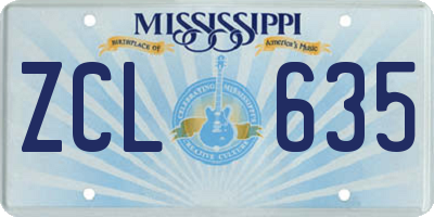 MS license plate ZCL635