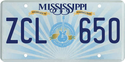 MS license plate ZCL650